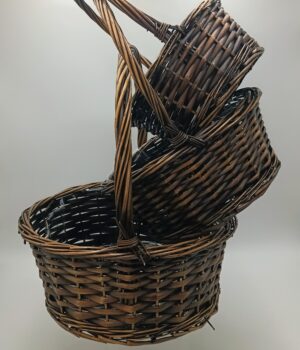 WW 2609 SRD SET OF 3 BROWN STAIN WILLOW BASKETS