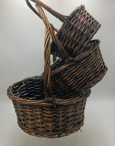 WW 2609 SRD SET OF 3 BROWN STAIN WILLOW BASKETS